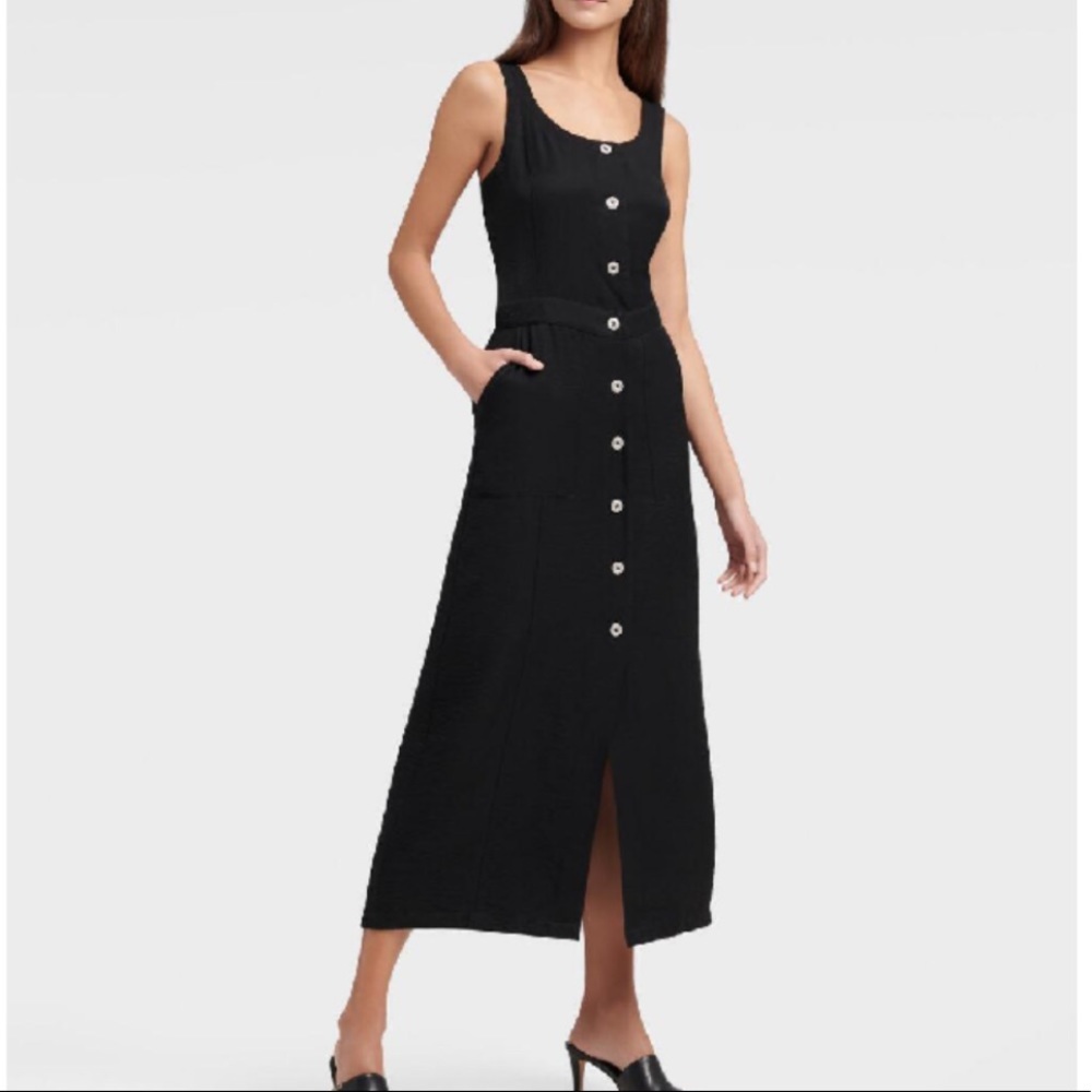 DKNY Black Button-Front Midi Dress